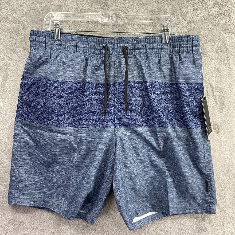 ZeroXposur Black Label Men L Blue Striped Stretch Lined Swim Trunks NWT